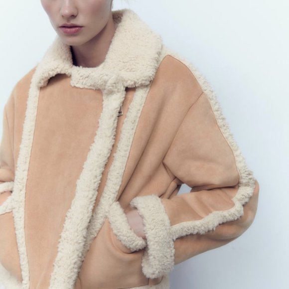 ZARA Women's Faux Shearling Double Faced Jacket(Light-camel, US XL/EUR XL) - Picture 5 of 14